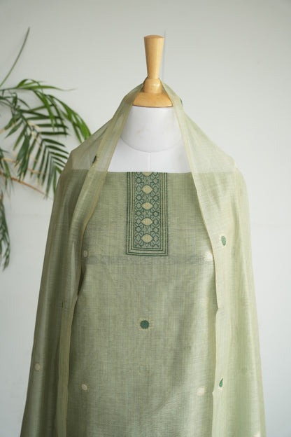 VRINDA LEELA - Pure Chanderi Slub Pichwai Unstitched Suit Set