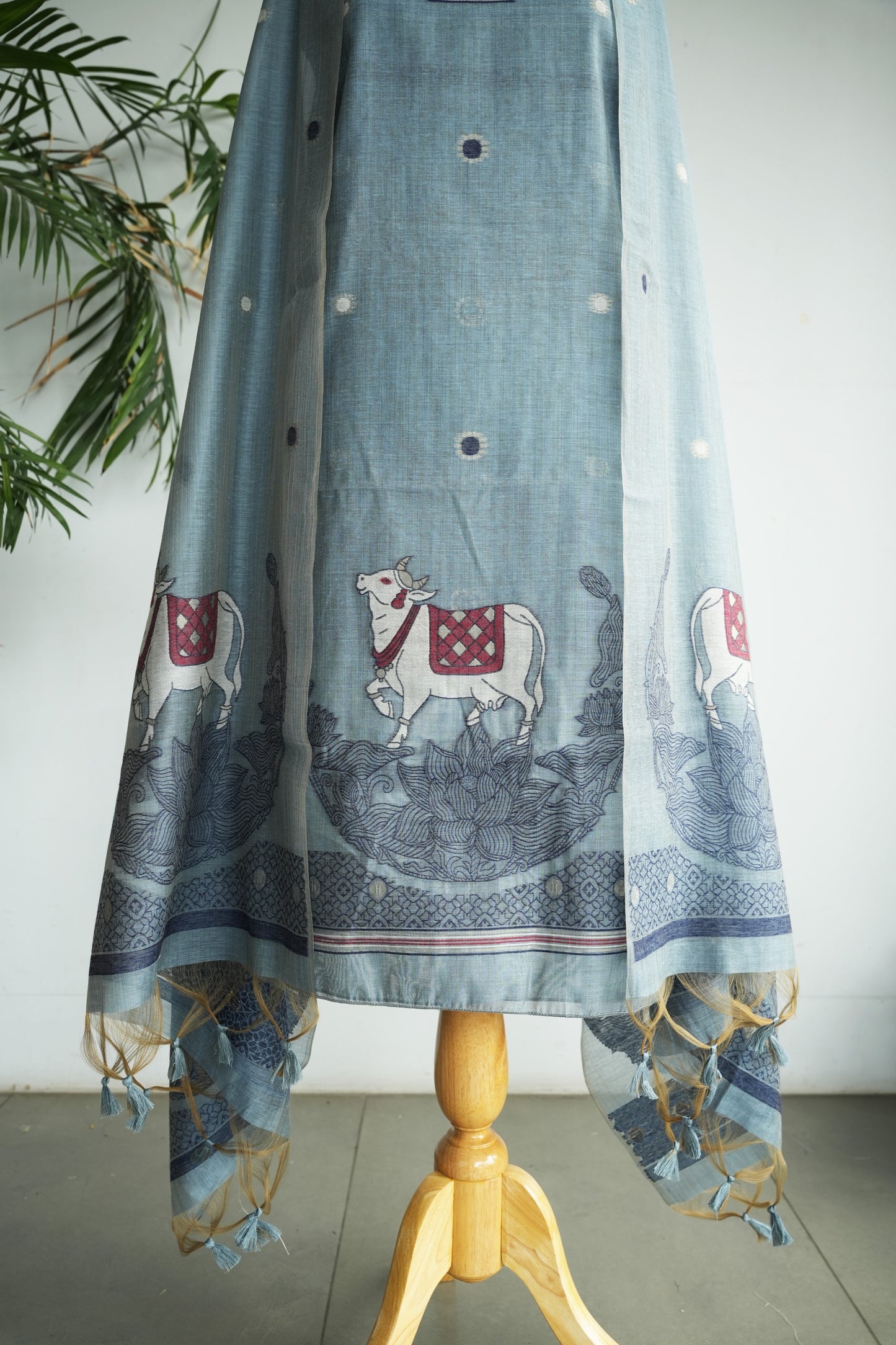 NEEL KAMAL- Pure Chanderi Slub Pichwai Unstitched Suit Set