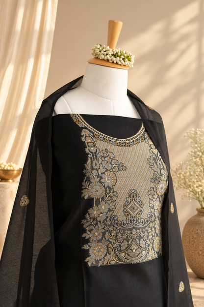 JASHN – Black Banarasi Silk Unstitched Suit Set