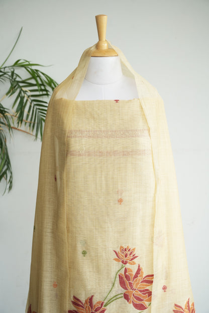 GOLDEN BLOOM  - Pure Monga Cotton Unstitched Suit Set