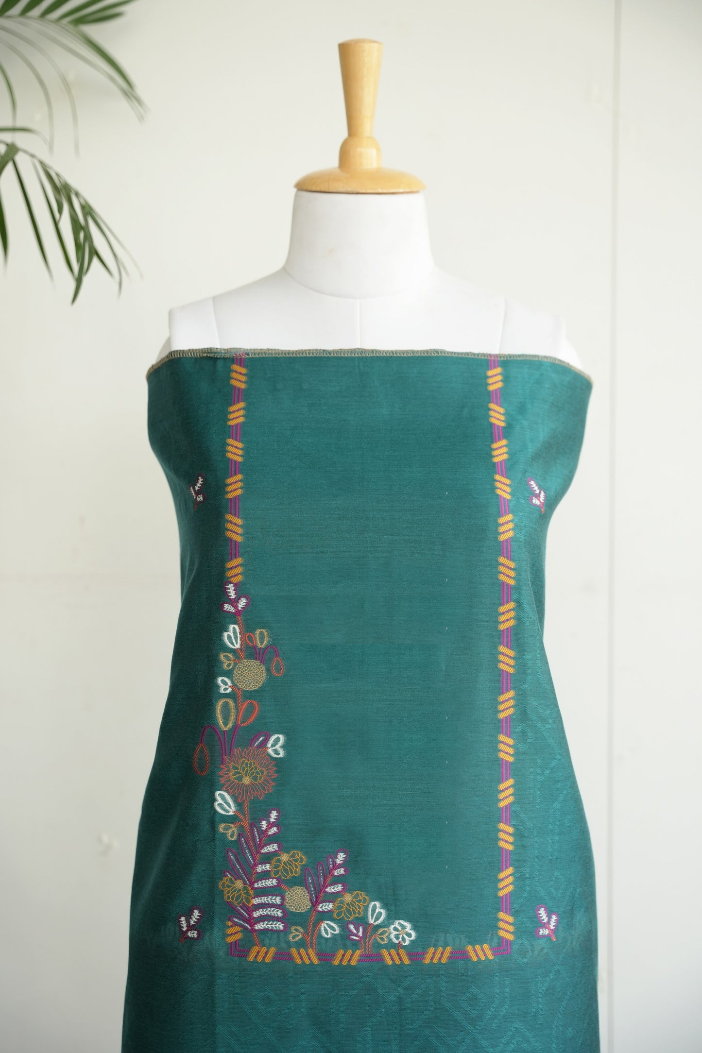 TEAL GARDEN- Pure Mul Chanderi Teal Floral Unstiched Suit Set