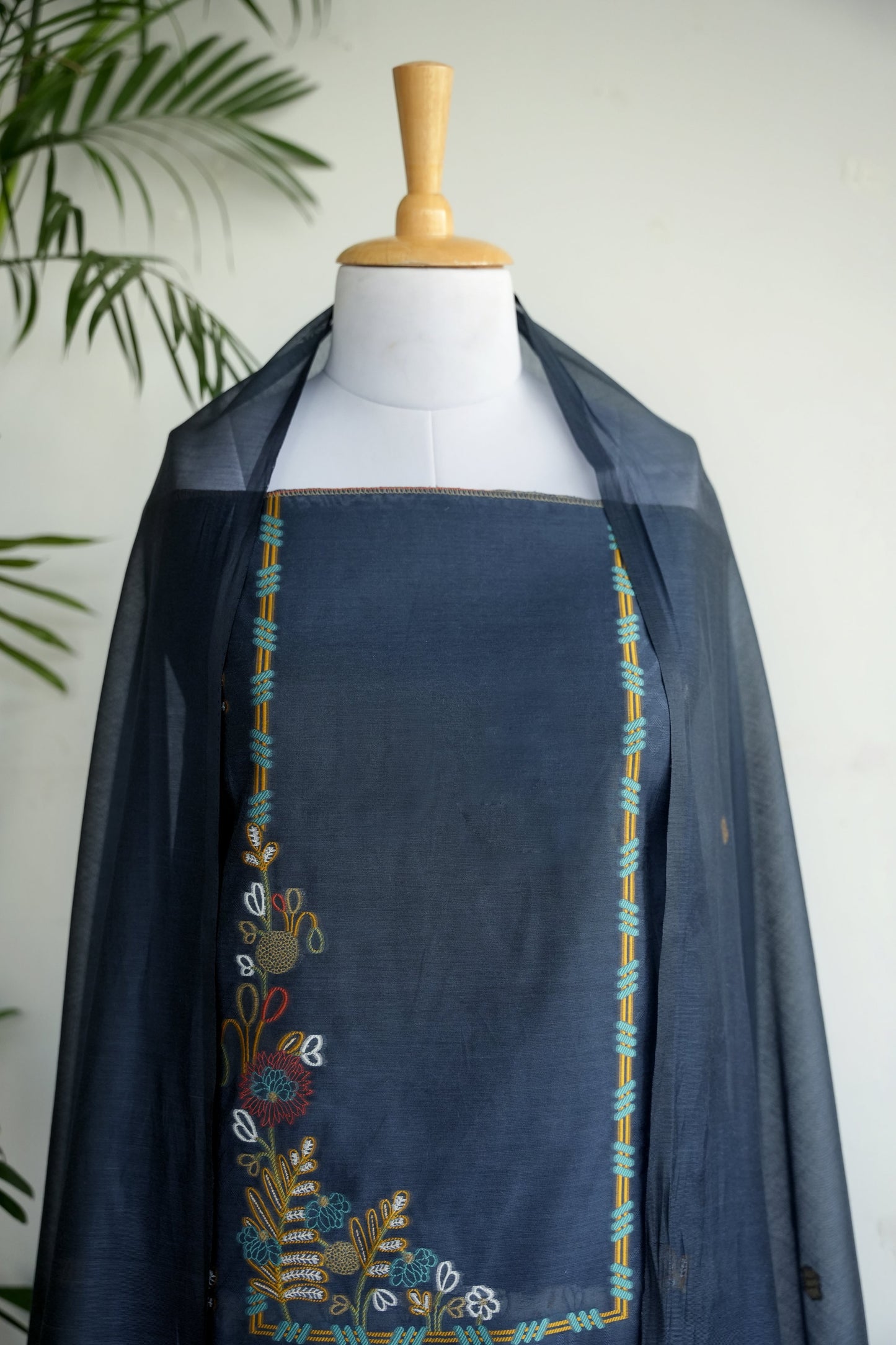 BLUE BLOOM- Pure Mul Chanderi Blue Floral Unstiched Suit Set