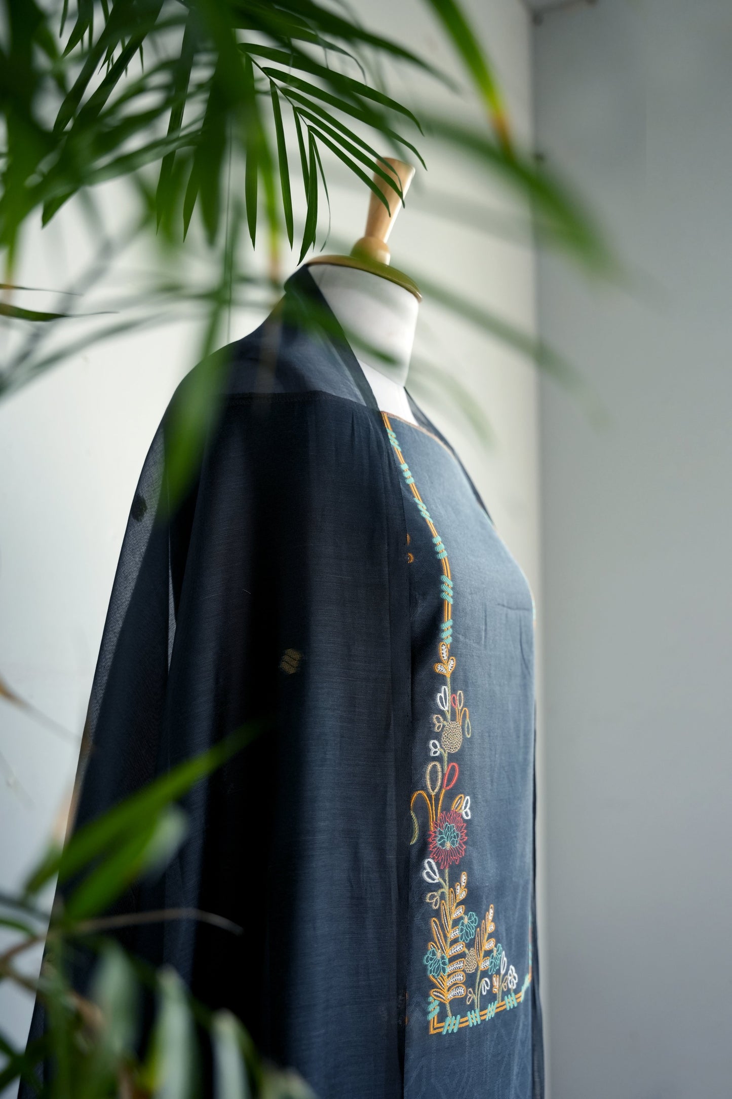 BLUE BLOOM- Pure Mul Chanderi Blue Floral Unstiched Suit Set