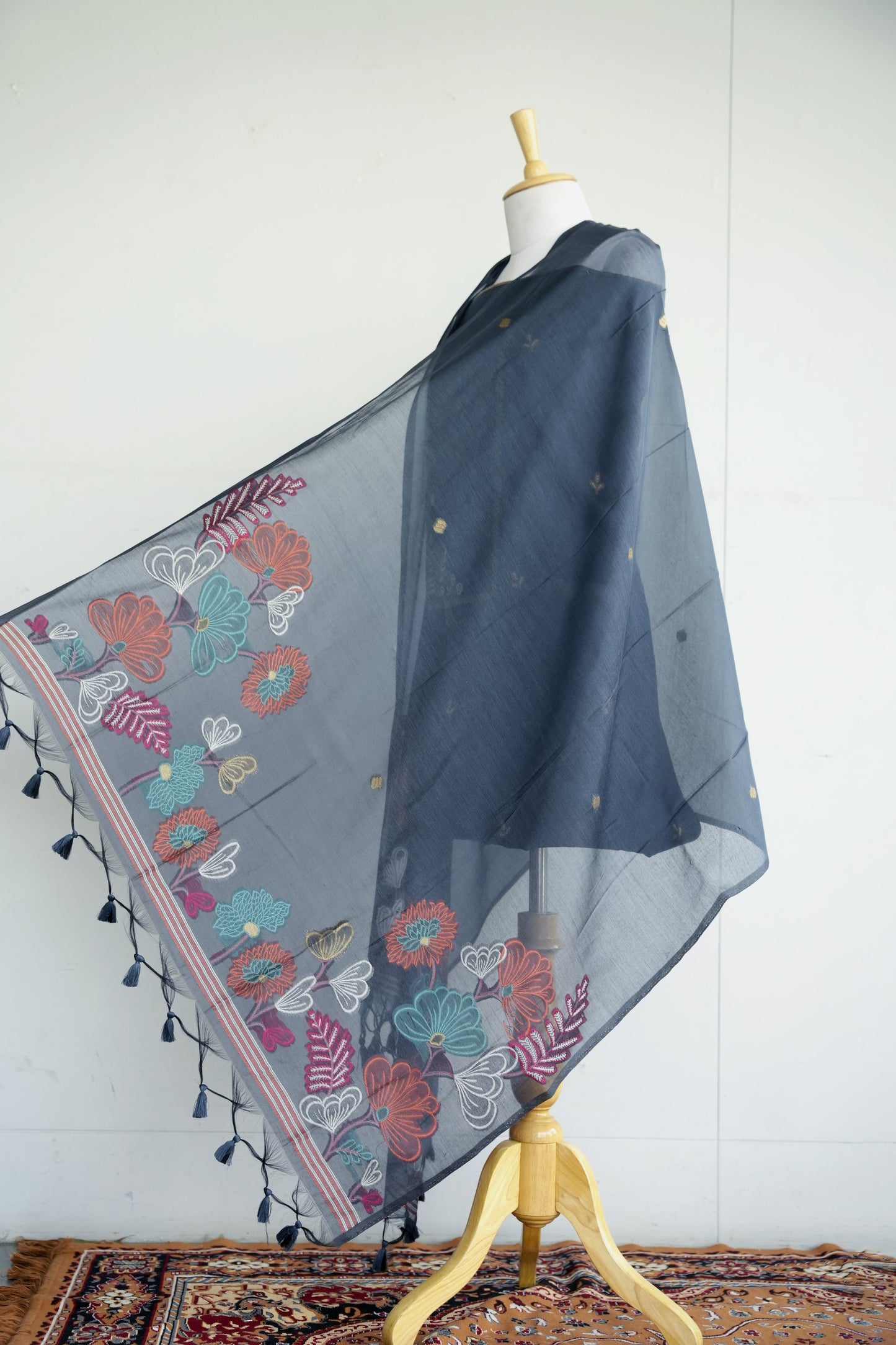 BLUE BLOOM- Pure Mul Chanderi Blue Floral Unstiched Suit Set