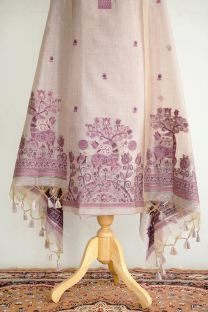 POWDER PETALS- Pure Chanderi Slub, Powder Pink Unstitched Suit Set