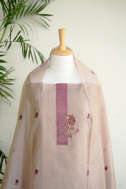 POWDER PETALS- Pure Chanderi Slub, Powder Pink Unstitched Suit Set