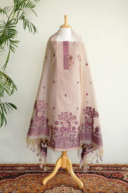 POWDER PETALS- Pure Chanderi Slub, Powder Pink Unstitched Suit Set