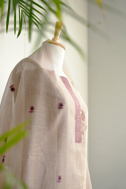 POWDER PETALS- Pure Chanderi Slub, Powder Pink Unstitched Suit Set