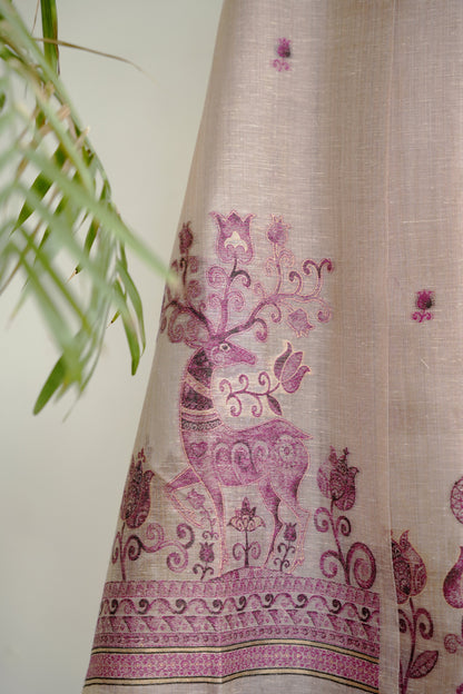 POWDER PETALS- Pure Chanderi Slub, Powder Pink Unstitched Suit Set