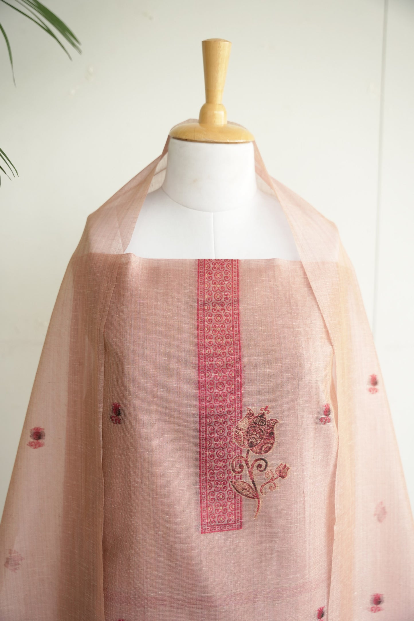 PADMA BLUSH- Pure Chanderi Slub , Blush Pink Unstitched Suit Set