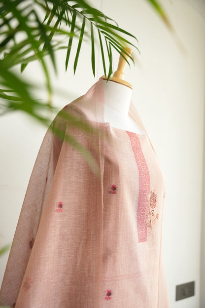 PADMA BLUSH- Pure Chanderi Slub , Blush Pink Unstitched Suit Set