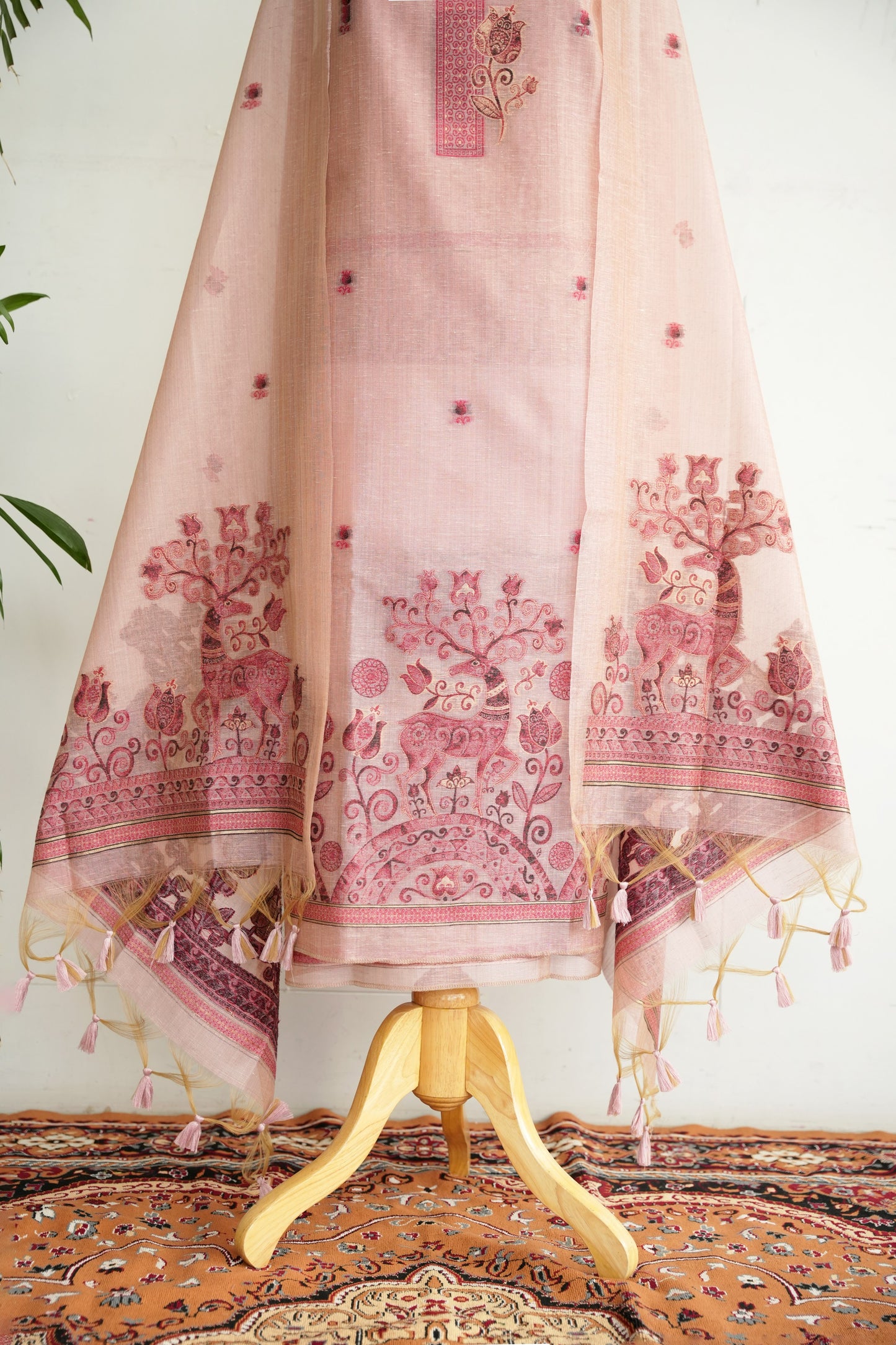 PADMA BLUSH- Pure Chanderi Slub , Blush Pink Unstitched Suit Set