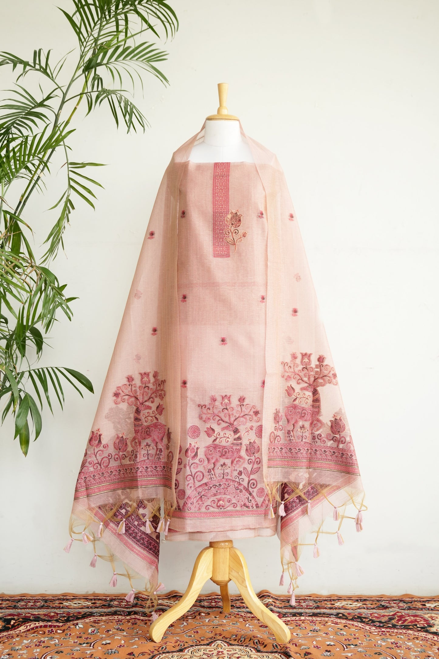 PADMA BLUSH- Pure Chanderi Slub , Blush Pink Unstitched Suit Set