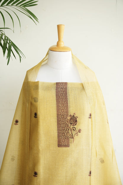 GOLDEN VAN- Pure Chanderi Slub , Golden Yellow Unstitched Suit Set