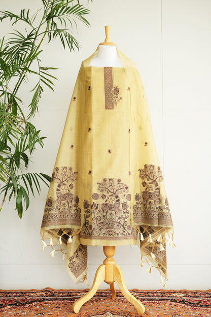 GOLDEN VAN- Pure Chanderi Slub , Golden Yellow Unstitched Suit Set