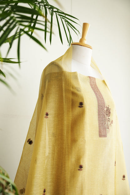 GOLDEN VAN- Pure Chanderi Slub , Golden Yellow Unstitched Suit Set
