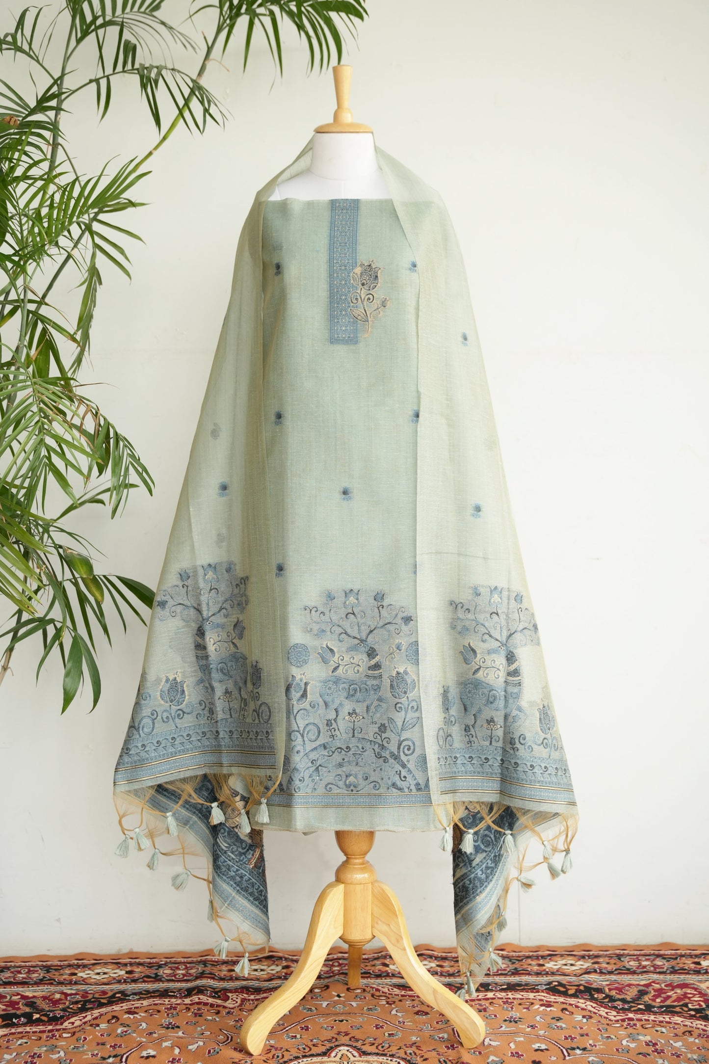 VAN VIHAR- Pure Chanderi Slub , Ice Blue Unstitched Suit Set