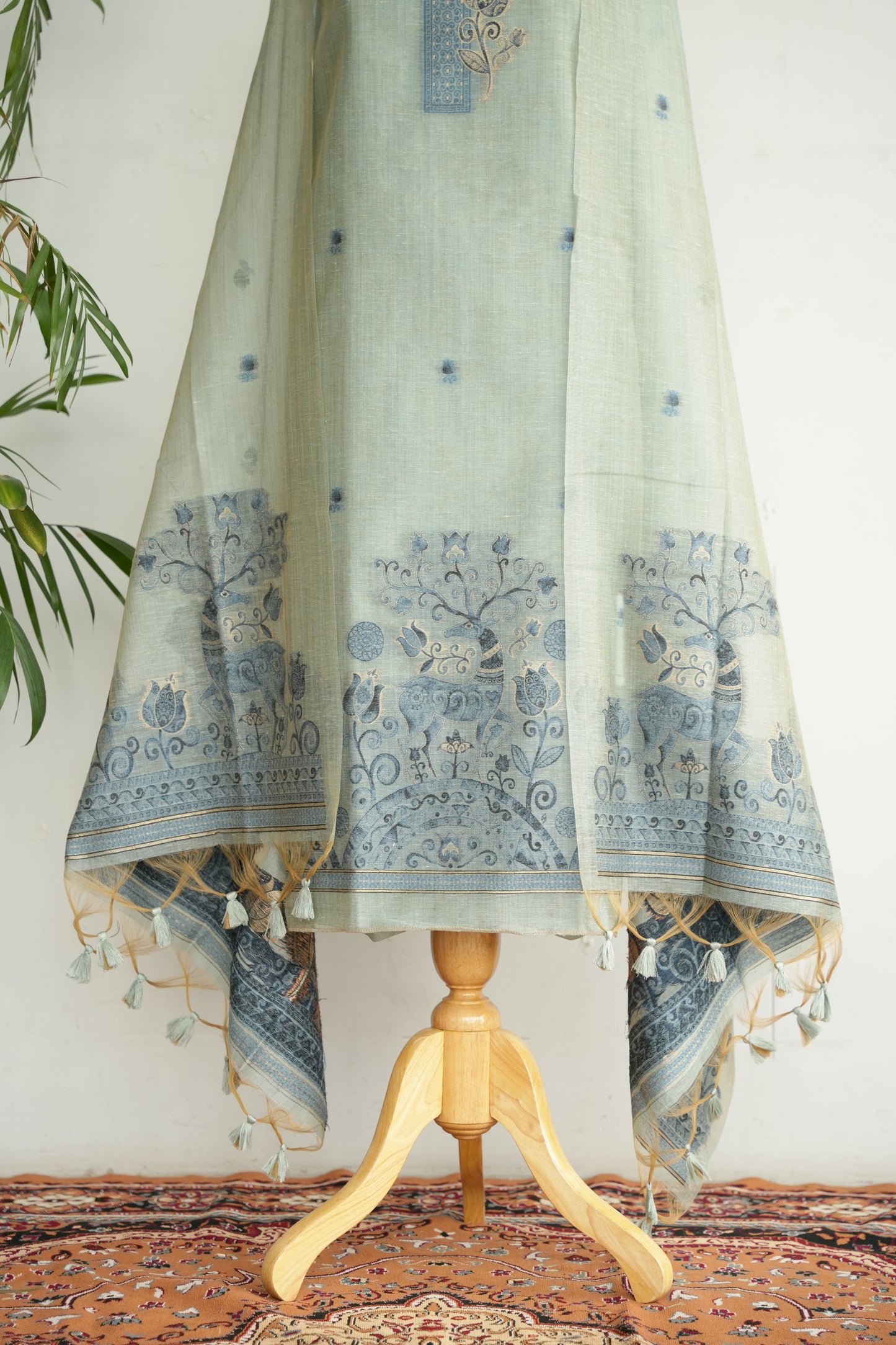 VAN VIHAR- Pure Chanderi Slub , Ice Blue Unstitched Suit Set