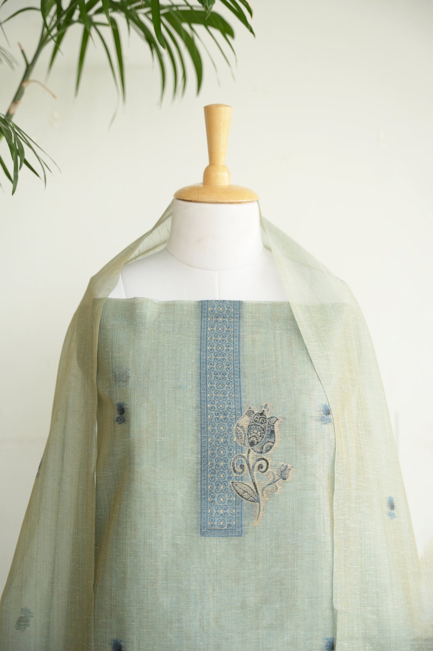 VAN VIHAR- Pure Chanderi Slub , Ice Blue Unstitched Suit Set