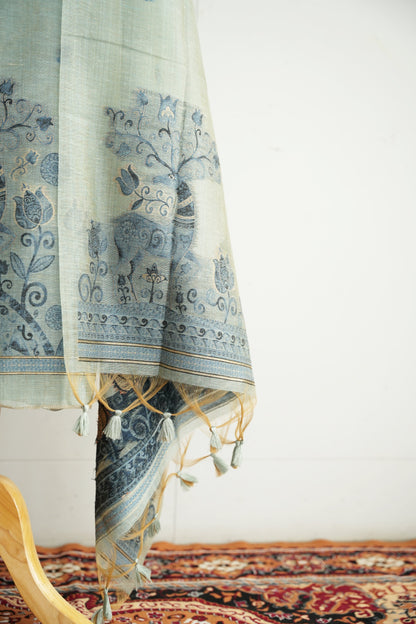 VAN VIHAR- Pure Chanderi Slub , Ice Blue Unstitched Suit Set