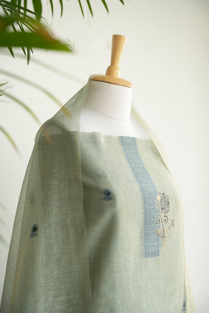 VAN VIHAR- Pure Chanderi Slub , Ice Blue Unstitched Suit Set