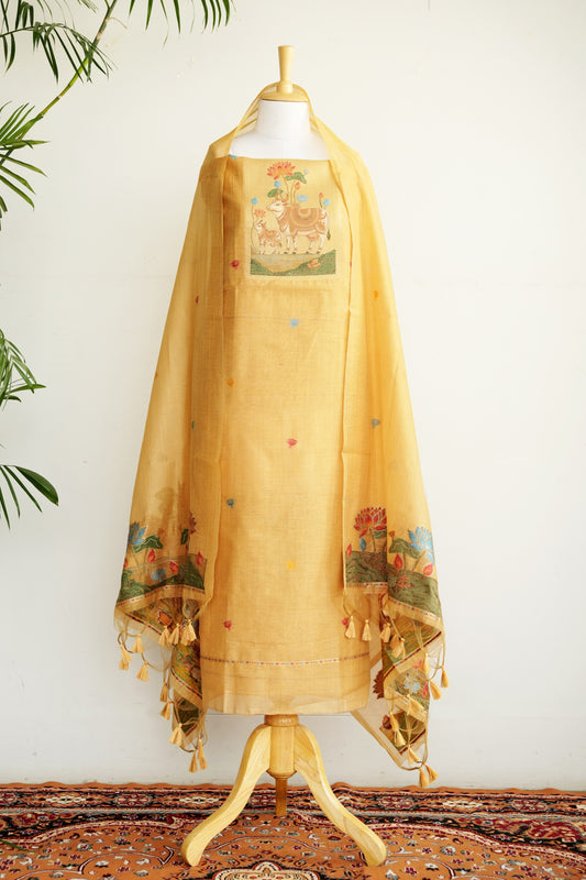 VRINDAVAN- Pure Monga Cotton Unstitched Suit Set