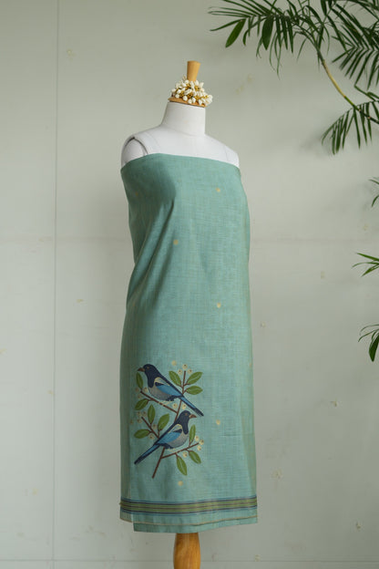 PANCHI - Pure Chanderi Teal Unstitched Suit Set