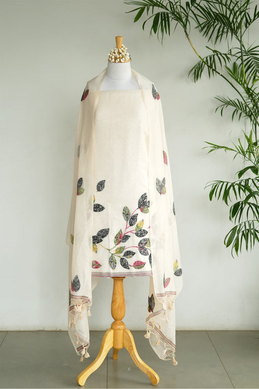 NAINA – Pure Chanderi White Unstitched Suit Set