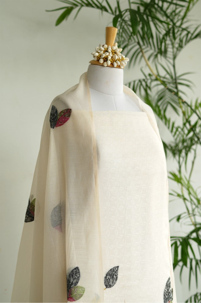 NAINA – Pure Chanderi White Unstitched Suit Set