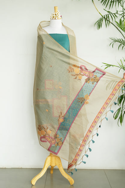 JUGNU – Pure Chanderi Teal Unstitched Suit Set