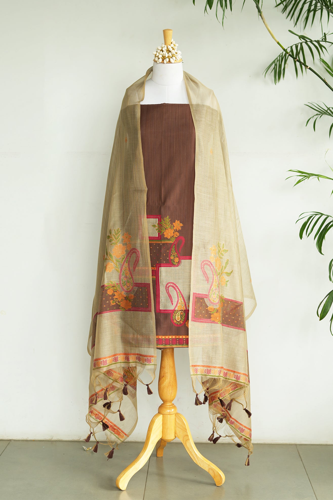 IMLI – Pure Chanderi Brown Unstitched Suit Set