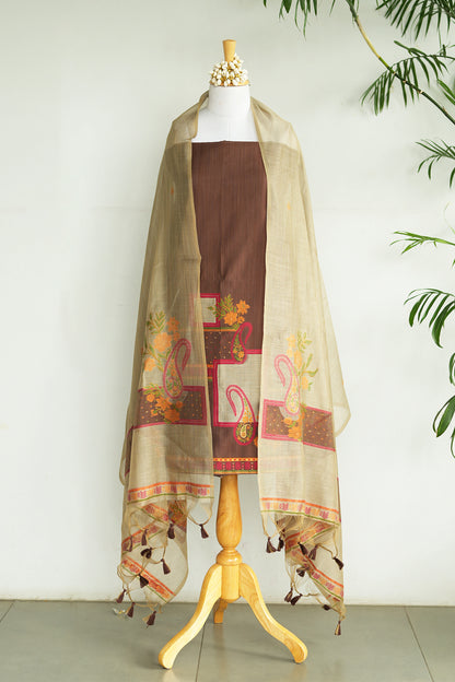 IMLI – Pure Chanderi Brown Unstitched Suit Set