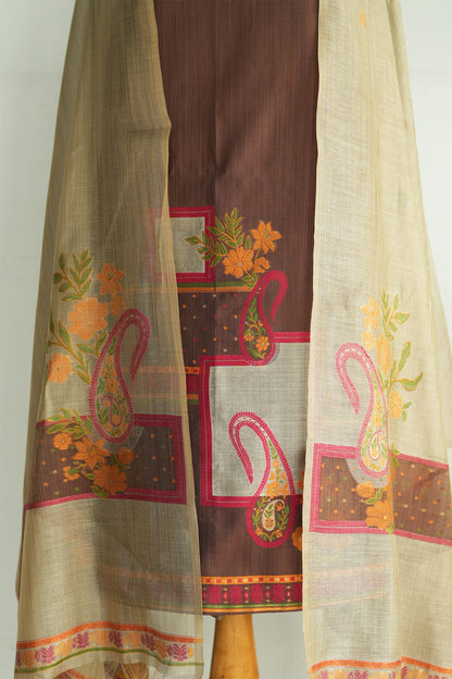 IMLI – Pure Chanderi Brown Unstitched Suit Set