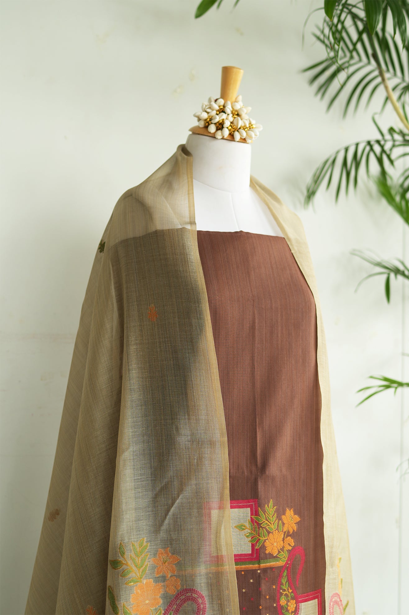IMLI – Pure Chanderi Brown Unstitched Suit Set