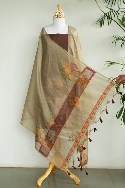 IMLI – Pure Chanderi Brown Unstitched Suit Set