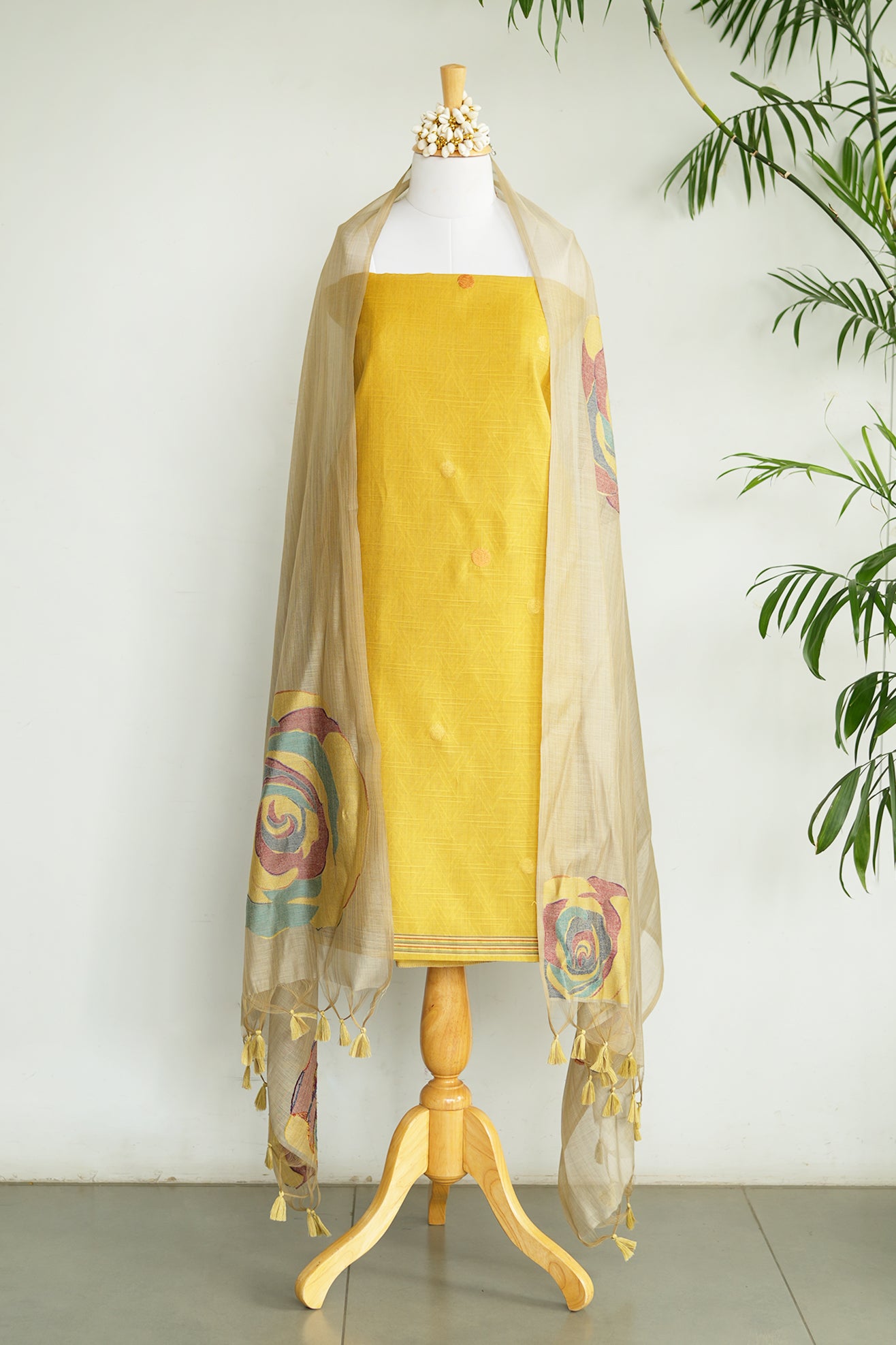 NOOR – Pure Mul Chanderi Yellow Unstitched Suit Set