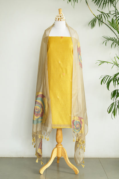 NOOR – Pure Mul Chanderi Yellow Unstitched Suit Set