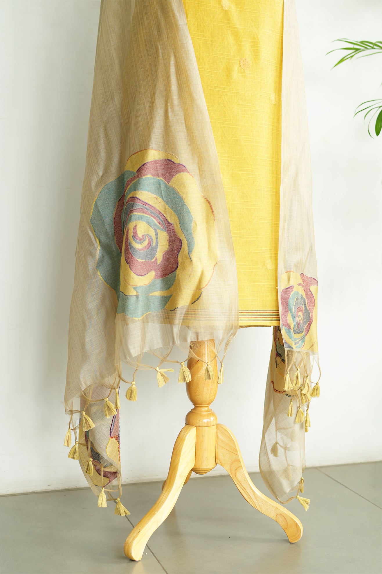NOOR – Pure Mul Chanderi Yellow Unstitched Suit Set