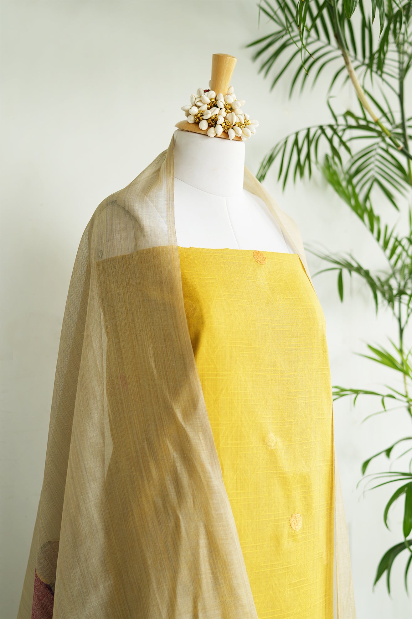 NOOR – Pure Mul Chanderi Yellow Unstitched Suit Set