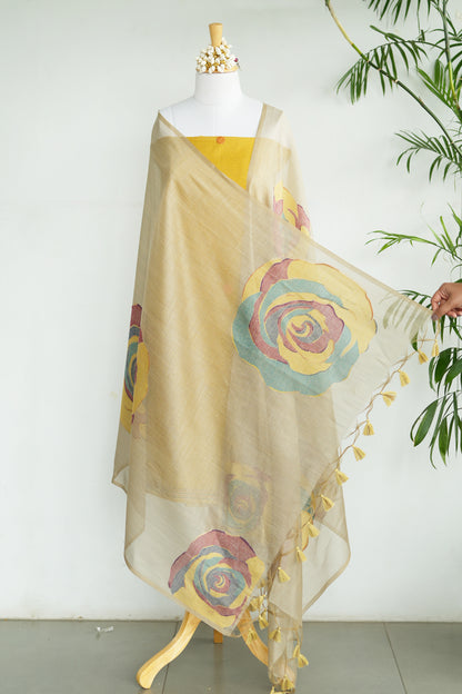 NOOR – Pure Mul Chanderi Yellow Unstitched Suit Set