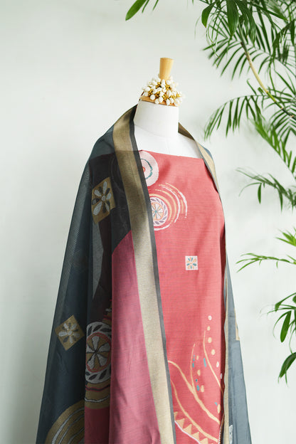 ROOHI– Pure Mul Chanderi Yellow Unstitched Suit Set