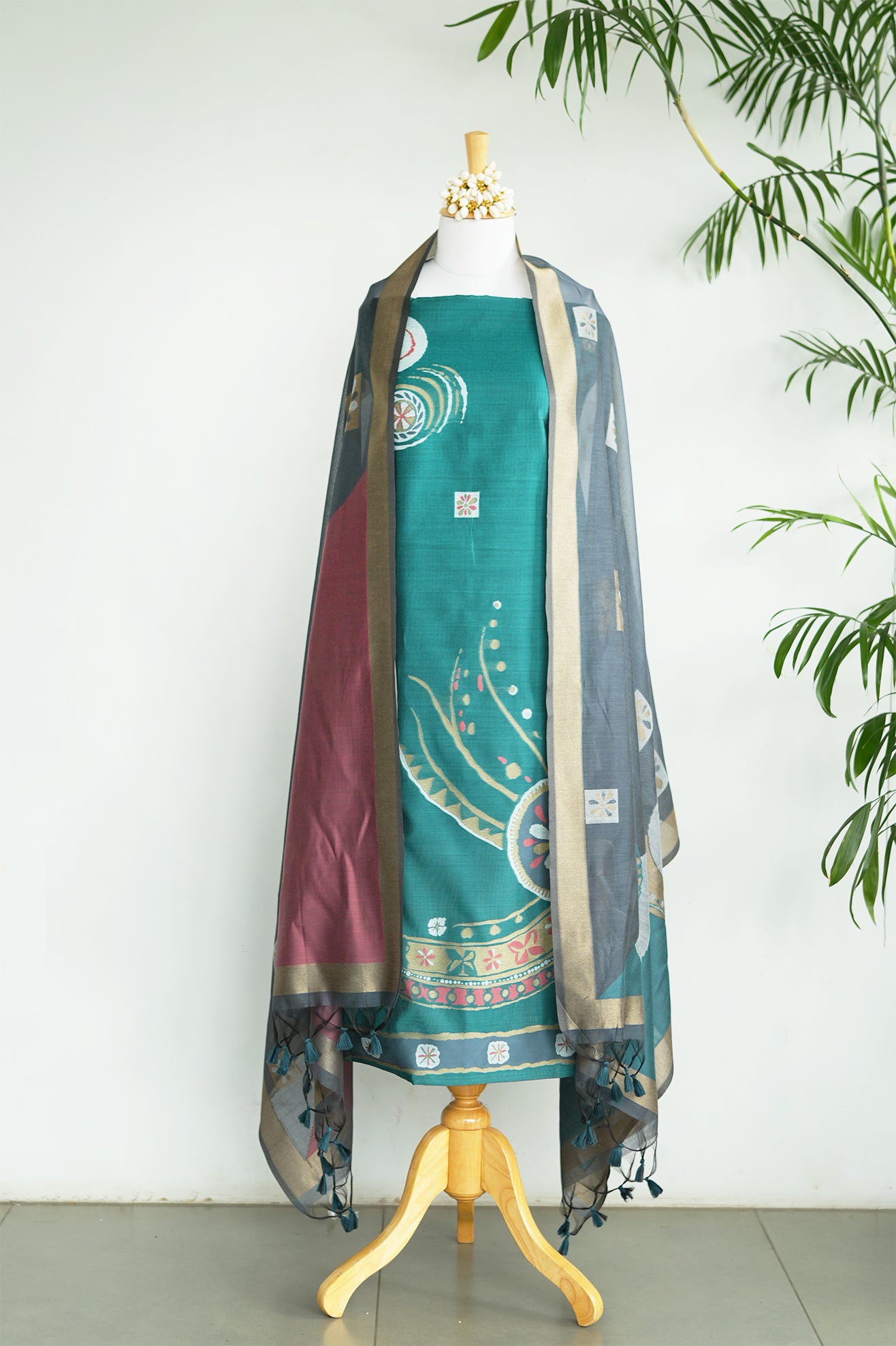 ADAA – Pure Chanderi Teal Unstitched Suit Set