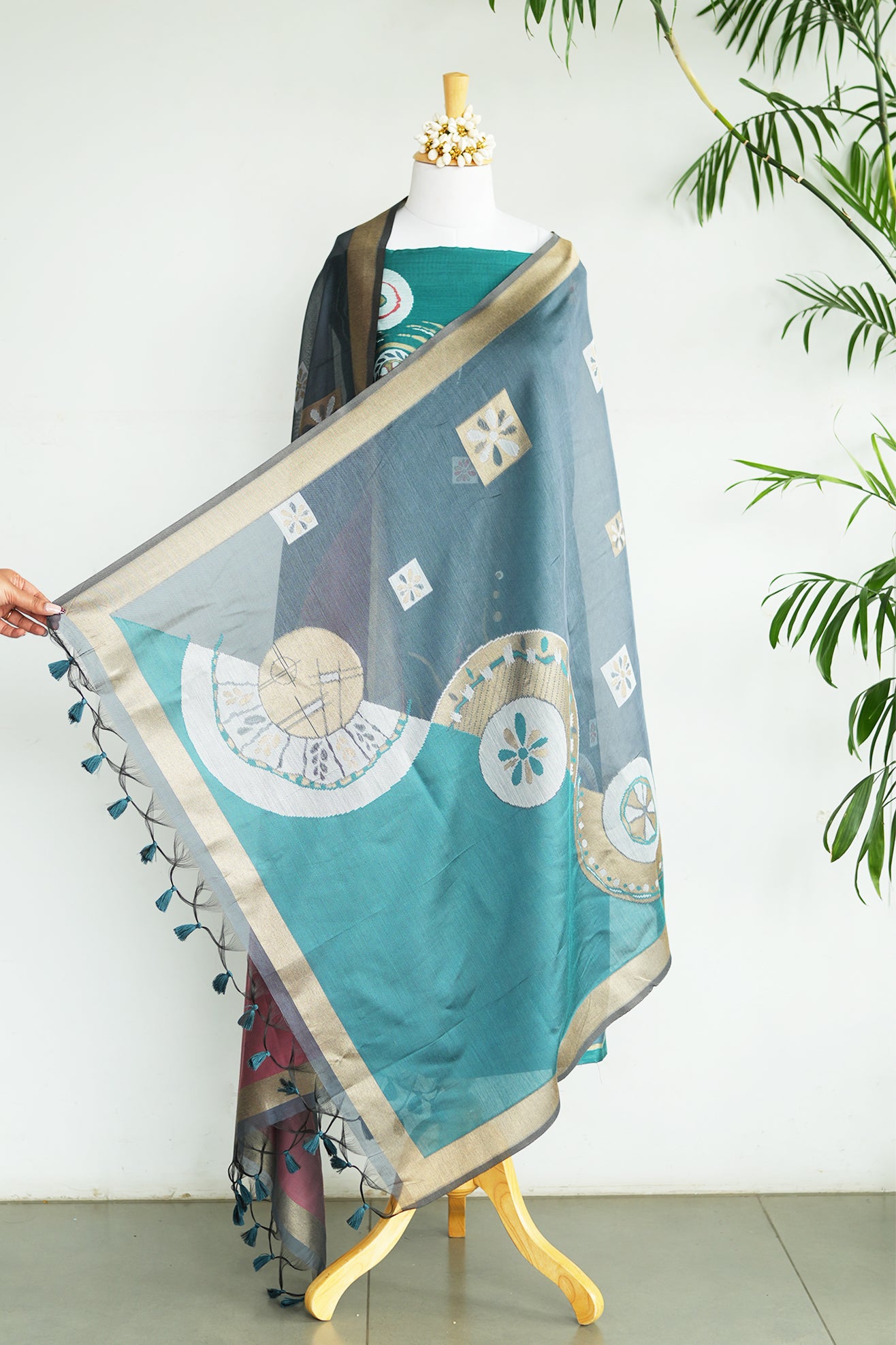 ADAA – Pure Chanderi Teal Unstitched Suit Set