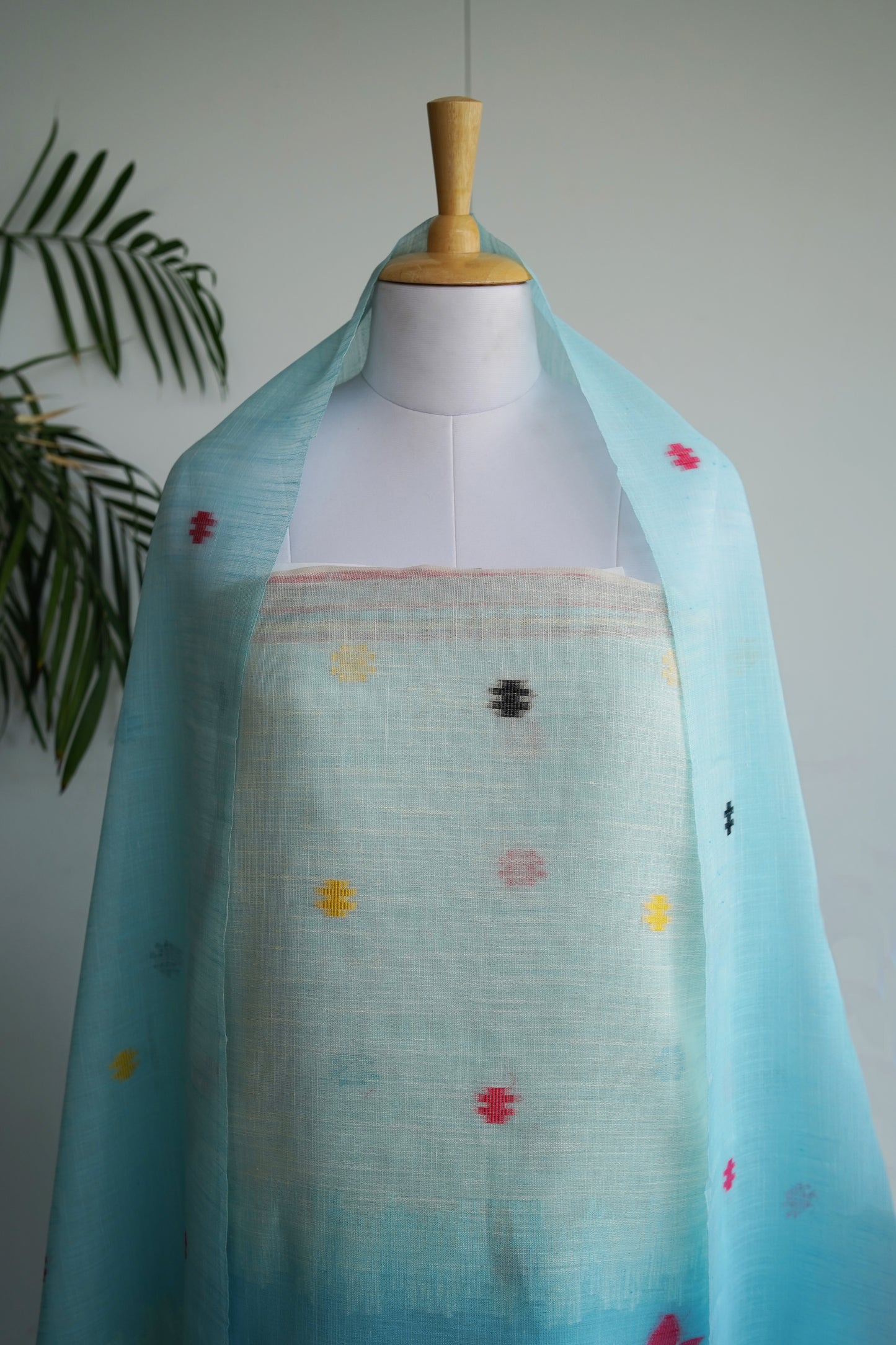 NEELKANTH- Blue Jamdani Tissue Linen Unstitched Suit Set