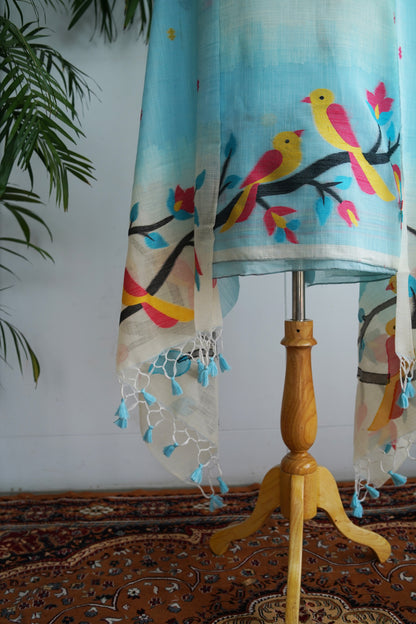 NEELKANTH- Blue Jamdani Tissue Linen Unstitched Suit Set