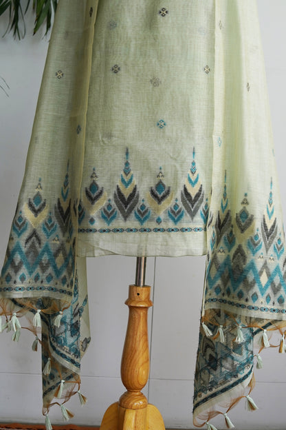 OCEAN BREEZE- Blue Monga Cotton Unstiched Suit Set