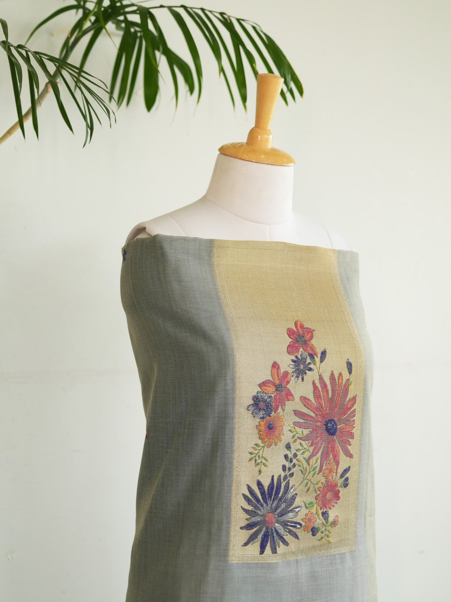 NEEL BAGH- Pure Monga Cotton Ice Blue Floral Unstitched Suit Set