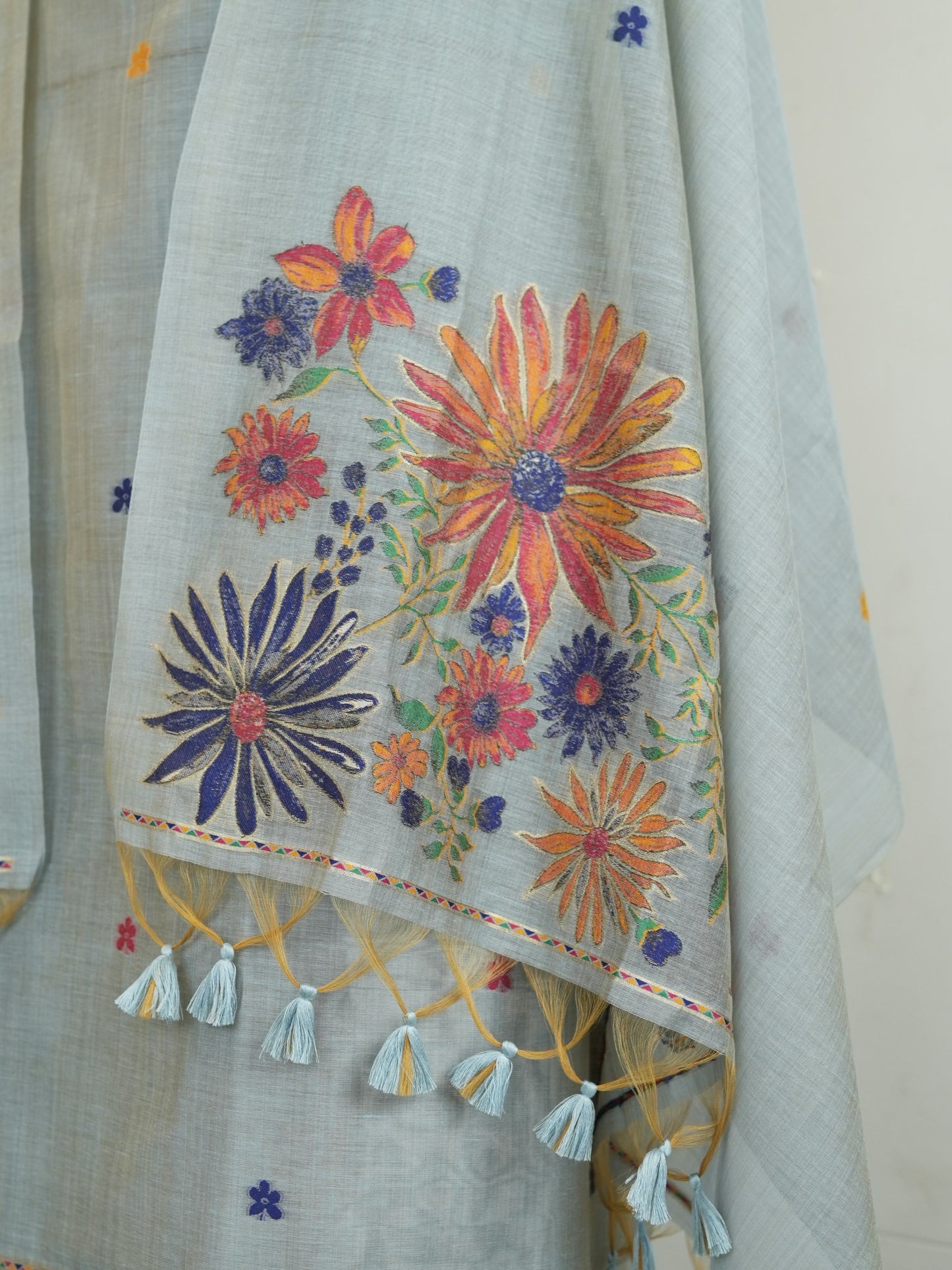 NEEL BAGH- Pure Monga Cotton Ice Blue Floral Unstitched Suit Set