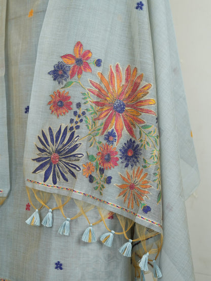 NEEL BAGH- Pure Monga Cotton Ice Blue Floral Unstitched Suit Set