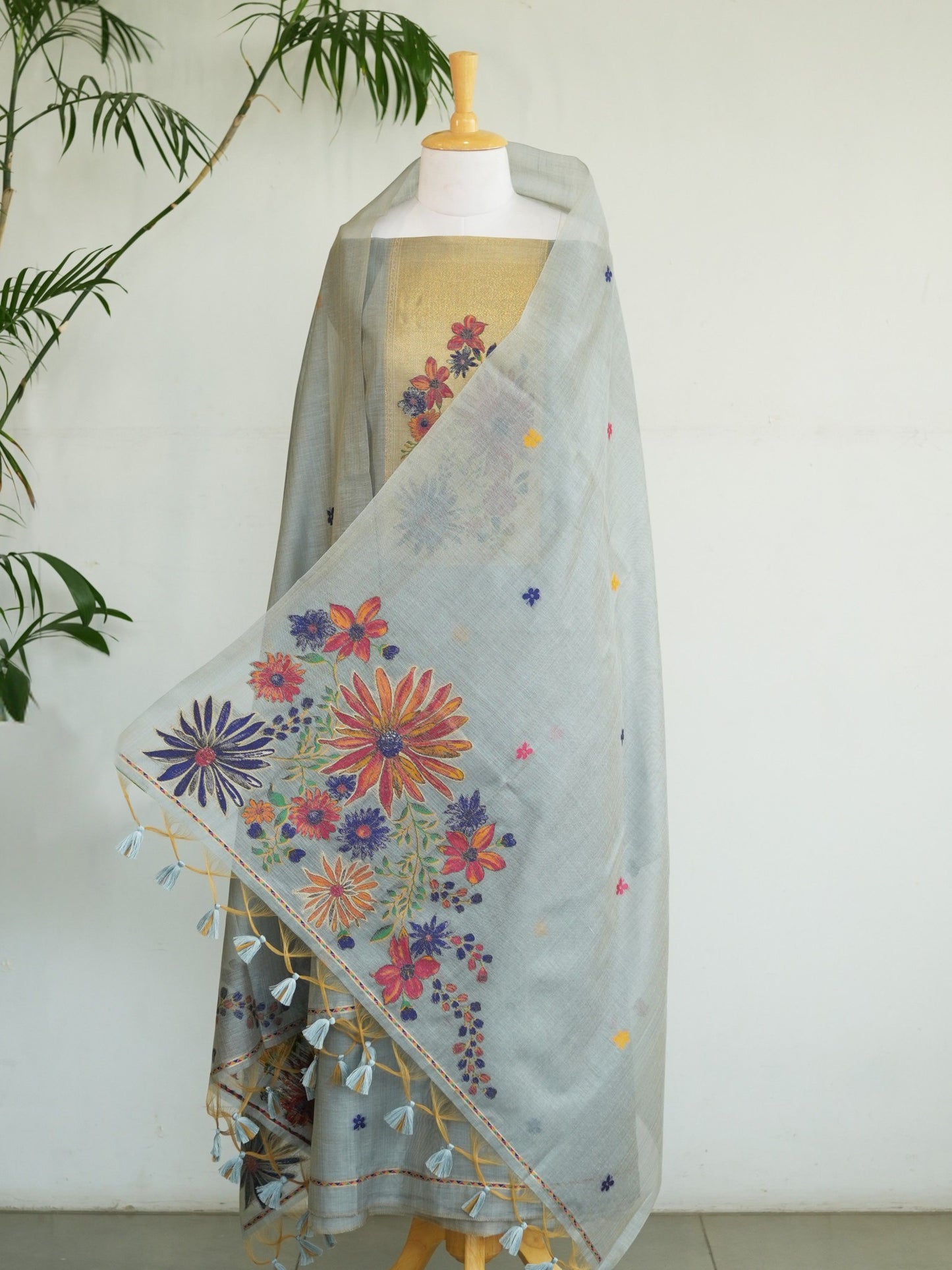 NEEL BAGH- Pure Monga Cotton Ice Blue Floral Unstitched Suit Set